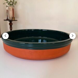 13" Terracotta & Green Glaze Serving Bowl - Made in Portugal - Handmade Pottery